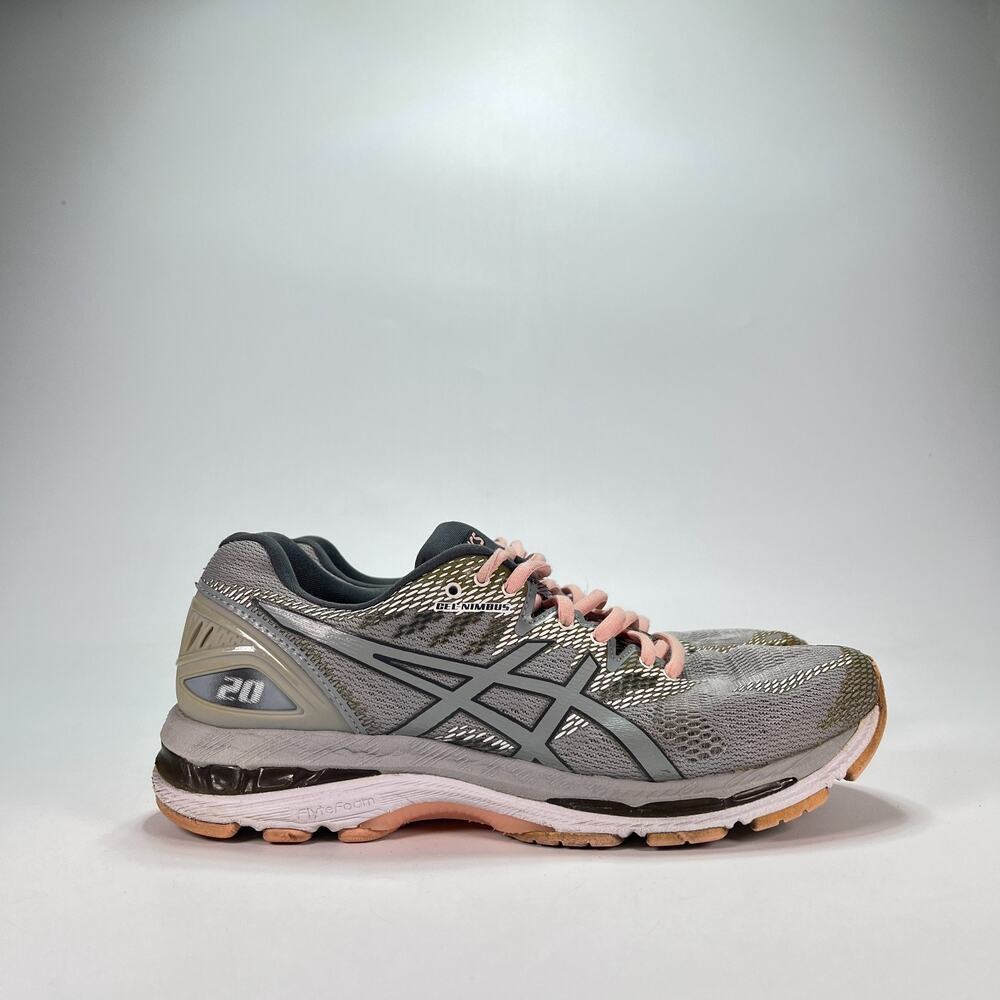 Asics Gel-Nimbus 20 Grey Pink Athletic Lace Up Running Shoes T850N Womens Size 9